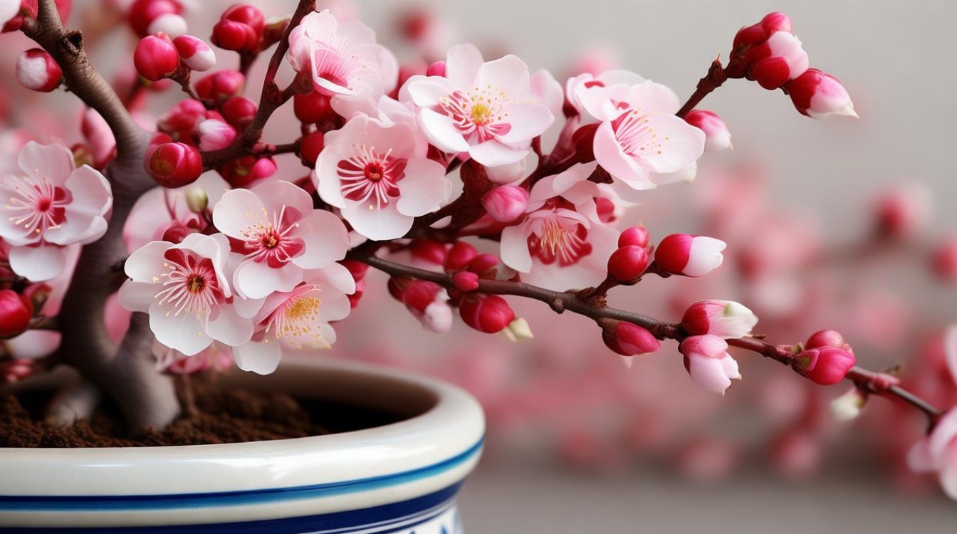 红梅花图片盆栽，红梅花图片盆栽大全-图1